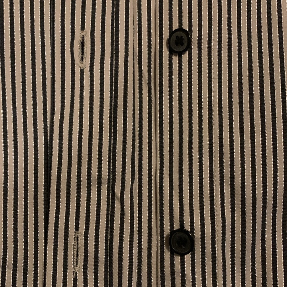 LAFAYETTE 148 NY Stripe Shimmer Button Down Long Sleeve Blouse Black Beige SZ 10 - Picture 6 of 16